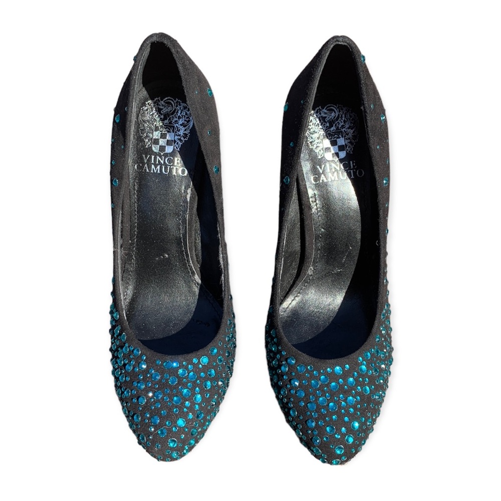 Vince Camuto Black Heels with Teal Rhinestones